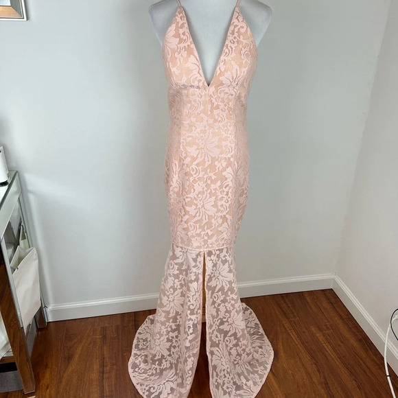 JARLO Revolve Formal Gown CADENCE PEACH Lace Sheer Maxi Dress Size SMALL/10 B37 - Picture 4 of 13